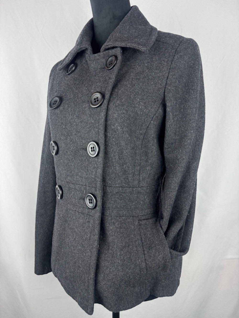 American Rag Women's Charcoal Gray Double-Breasted Pea Coat - Picture 3 of 7